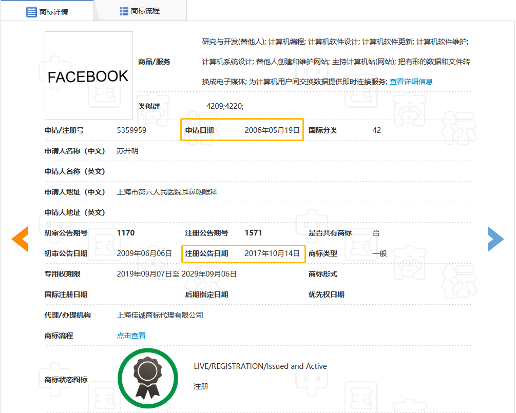 FACEBOOK商标